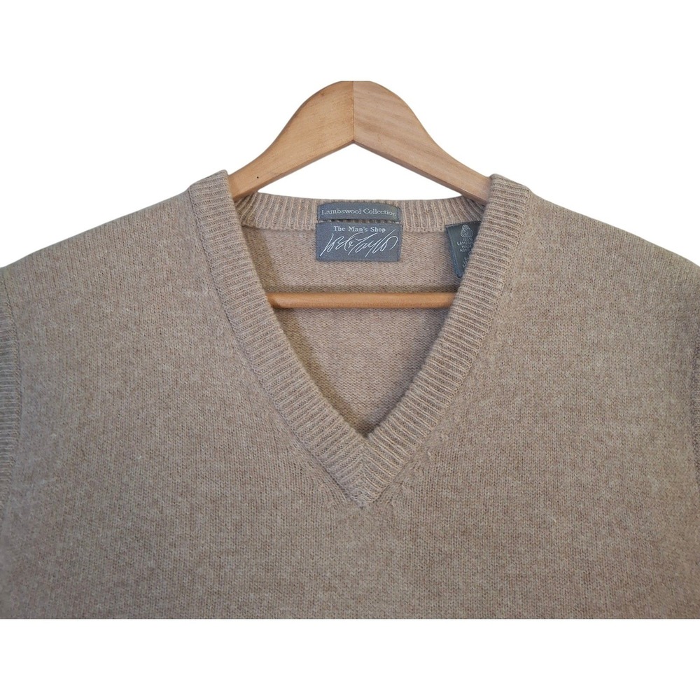 Vintage 80s Lord & Taylor Lambswool V-Neck Sweater Vest Mens Large Tan - Picture 3 of 7